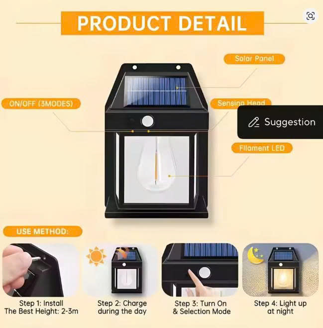 Waterproof solar wall lights, garden sensor lights, high-end outdoor lights