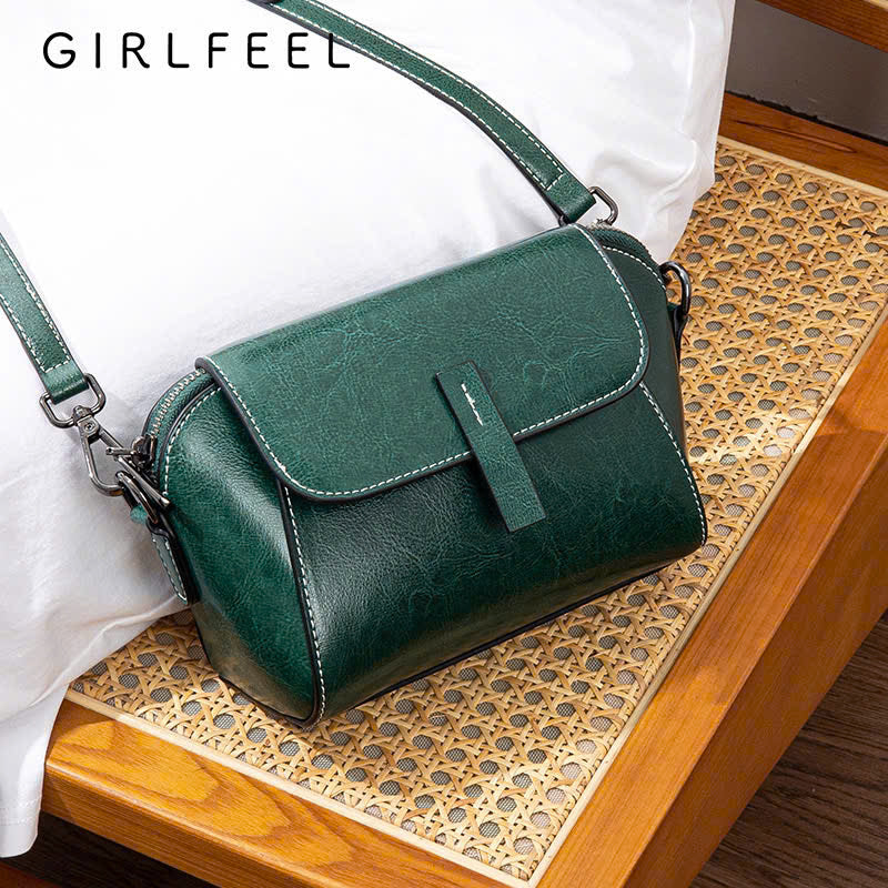 Compact oil wax cowhide crossbody bag for women, genuine cowhide material, high-end brand handbag (Form T4)